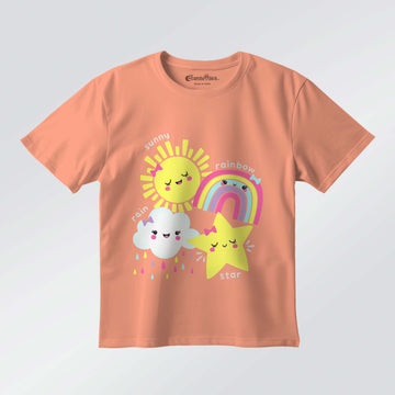 Cute Weather Friends – Girls Half Sleeve T-Shirt (Peach)