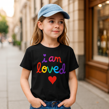 I Am Loved T-Shirt for Kids | 100% Cotton Bio-Wash | Rainbow Text Design