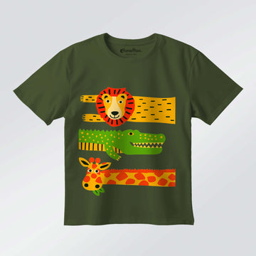 Safari Friends – Boys Half Sleeve T-Shirt (Olive)