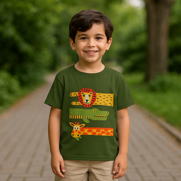 Safari Friends – Boys Half Sleeve T-Shirt (Olive)