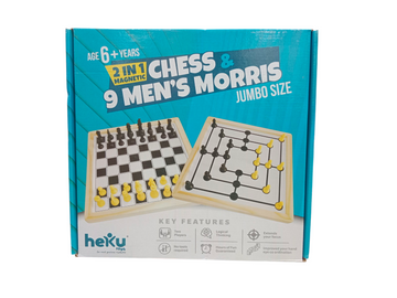 Chess & Nine Men's Morris 2 in 1 Wooden Board Game | Gift for Kids 6+ Yrs, Activity Indoor Board Game for Family