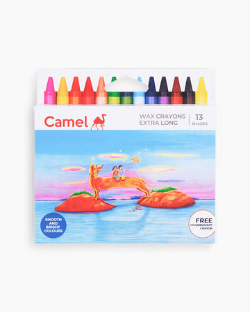 Camel Wax Crayons Assorted pack of 13 shades, Extra long