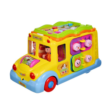 hola School Bus Activity Toy Vehicle with Music, Sounds, and Lights, Learning Educational School Bus Toys set for Baby & Toddler, Electronic Car with Lights for 1 2 3 Year Old Boys and Girls