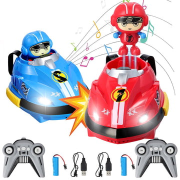 Litinliv Set of 2 RC Bumper Cars with Ejectable Robots, LED and Rechargeable Battery, Interactive Toy for Children Boys and Girls, Gift for 4 5 6 7 8 9 10 Years Old