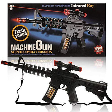 Machine Gun Features Flashing Light & Amazing Electronic Sound Gun Toy for Kids (Black)