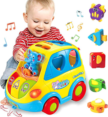 Hola Smart Bus with Animal Shape Sorter 12-18 Months Early Education Activity Bus Gift Toys for 1 2 3 Year Old Boys Girls Kids Toddlers