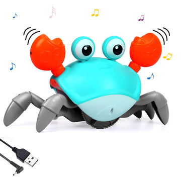 Dancing Crawling Crab with Flashing Light and Dynamic Music | Rechargeable Crab Toy for Kids/Gifts | Blue Color, Power Source: Lithium