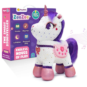 ZeeZee The Smart Storyteller - Singing & Talking Unicorn Friend Soft Toys for Kids Unlimited Content on The App Rhymes Stories Pretend Play Birthday Gifts for Boys and Girls Ages 3, 4, 5, 6