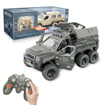 R/C Military Remote Control Jeep 6-Wheel Off-Road Remote-Controlled Door Opening & Flying Disc Launcher for Kids | Best Birthday Gift for Kids