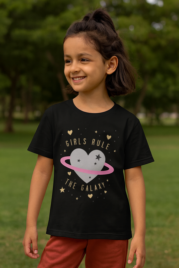 Girls Rule The Galaxy – Girls Half Sleeve T-Shirt (Black)
