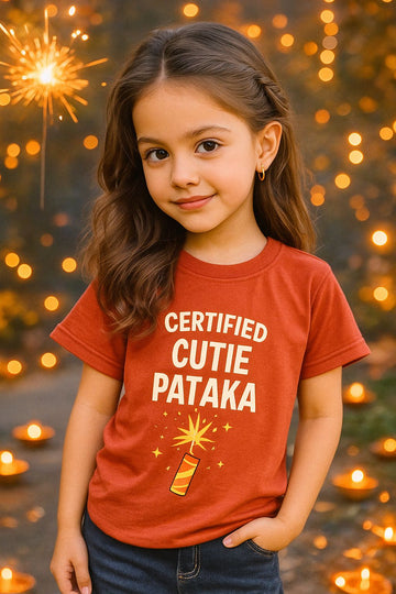 Certified Cutie Pataka Kids T-Shirt Red | Diwali Festive Cotton Tee by Orange Idea