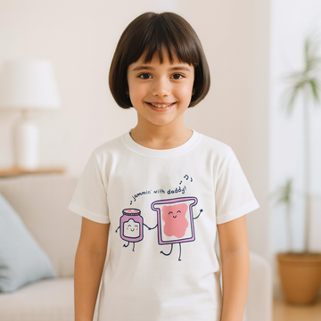 Jammin’ With Daddy – Girls Half Sleeve T‑Shirt (White)