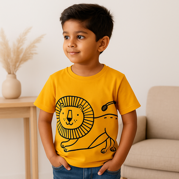 Orange Idea 100% Cotton Baby T‑Shirt – Playful Lion Print (Premium Bio‑Wash)