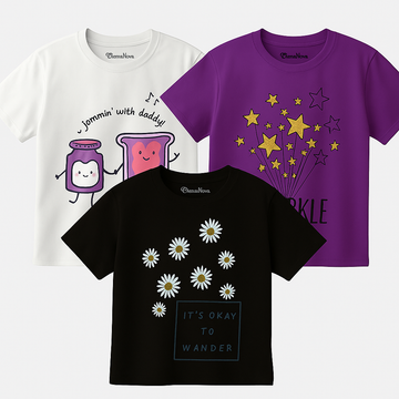 Girls 3-Piece T-Shirt Combo – 'Jammin’ with Daddy', 'Sparkle Stars', 'It’s Okay to Wander' | 100% Premium Cotton