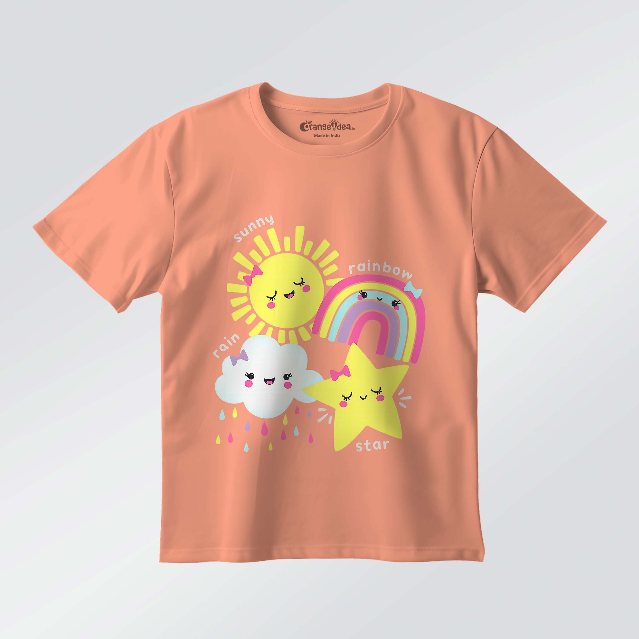 Cute Weather Friends – Girls Half Sleeve T-Shirt (Peach)