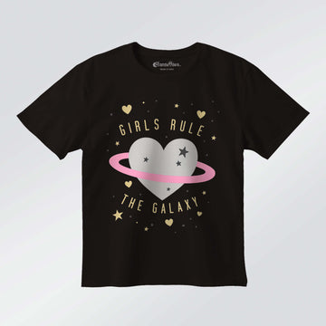 Girls Rule The Galaxy – Girls Half Sleeve T-Shirt (Black)