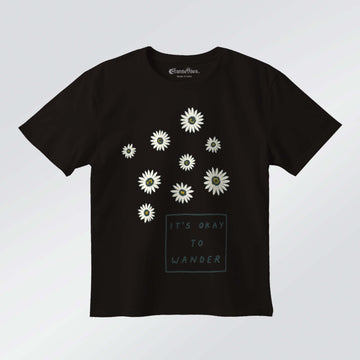 It’s Okay To Wander Daisy – Girls Half Sleeve T‑Shirt (Black)