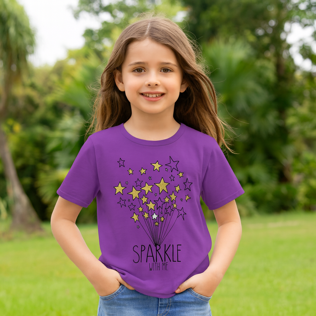 Sparkle With Me Stars – Girls Half Sleeve T‑Shirt (Purple)