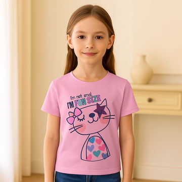 I’m Fun Size Kitty – Girls Half Sleeve T‑Shirt (Pink)