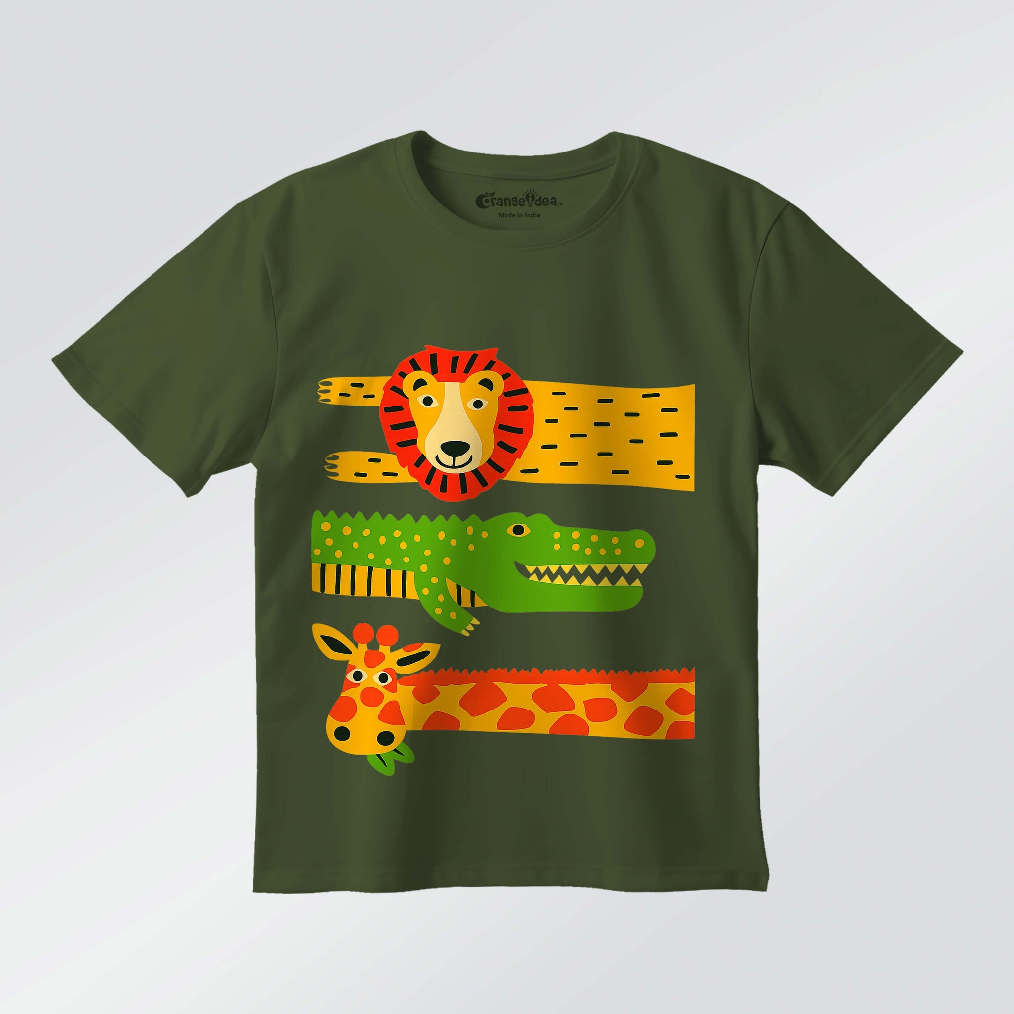 Safari Friends – Boys Half Sleeve T-Shirt (Olive)