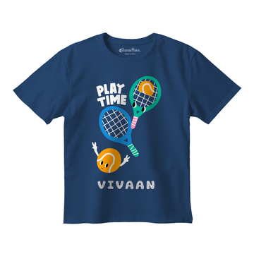 Play Time Personalised Tennis T-Shirt for Kids – Navy Blue