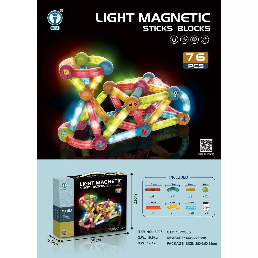 Light Magnetic Sticks Blocks Learning & Play