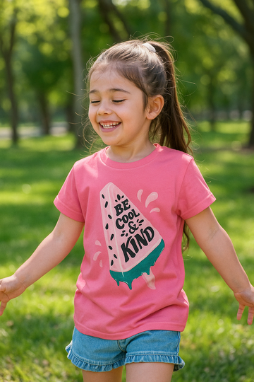 Be Cool & Kind Watermelon – Girls Half Sleeve T-Shirt (Pink)