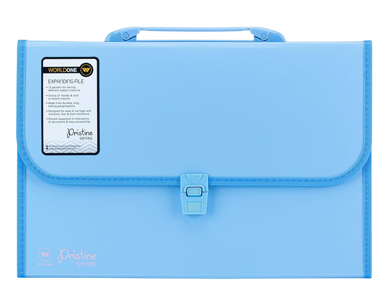 Worldone Expanding File Folder with Handle & Lock, 13 Indexed Pocket for Documents Sorting Durable Long Lasting PP 0.7 mm Outer Cover Sheet 0.2 mm Inner Partition sheets, FC Size