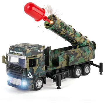 Military Vehicle Model Lights & Sounds Pretend War & Action Missile Launchable Alloy Truck Pull Back