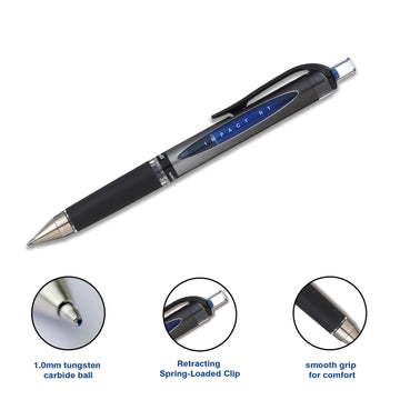 uni-ball UMN-152S Gel Imapct RT Retractable Rollerball Pen | 1.0 mm Tip | Comfortable Grip for Smooth Writing | Water-Resistant & Quick-Drying Ink | School and Office Stationery | Black ,Blue Ink, Pack of 1