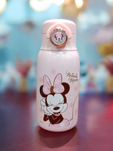 Disney Minnie Mouse Insulated Water Bottle Gift Set For Kids - Pink Stainless Steel Flask With Pouch & Strap