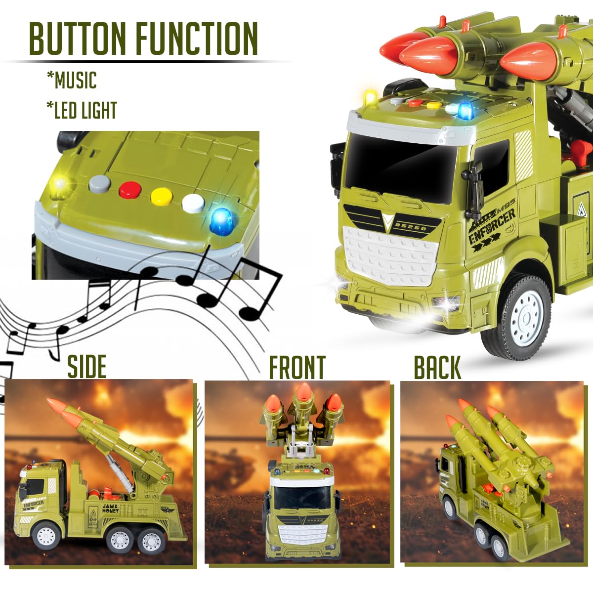 Trucks for Kids | Missile Truck for Kids for Age 3+ Years | Green