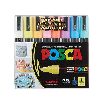 Uni-Ball Posca 3M 0.9-1.3 mm Bullet Shaped Soft Colour- Pack Of 8