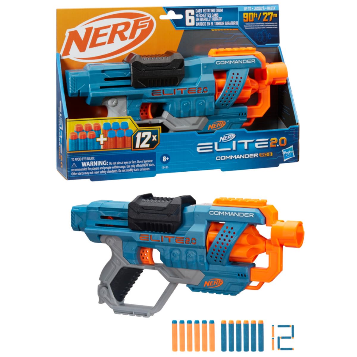 Elite 2.0 Commander Rd-6 Blaster, 12 Darts, 6-Dart Rotating Drum, Gift Toys