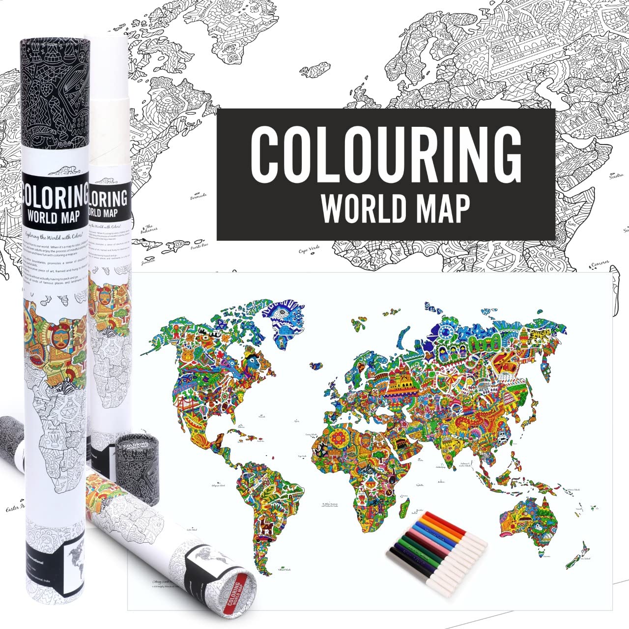Colouring Maps | Educational & Fun Family Time Activity | Geography Learning | Stress Busters | Gifts for Travelers | For Kids and Adults (World)