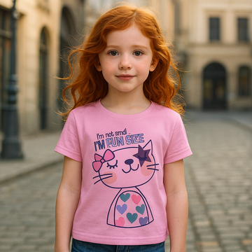 I’m Fun Size Kitty – Girls Half Sleeve T‑Shirt (Pink)