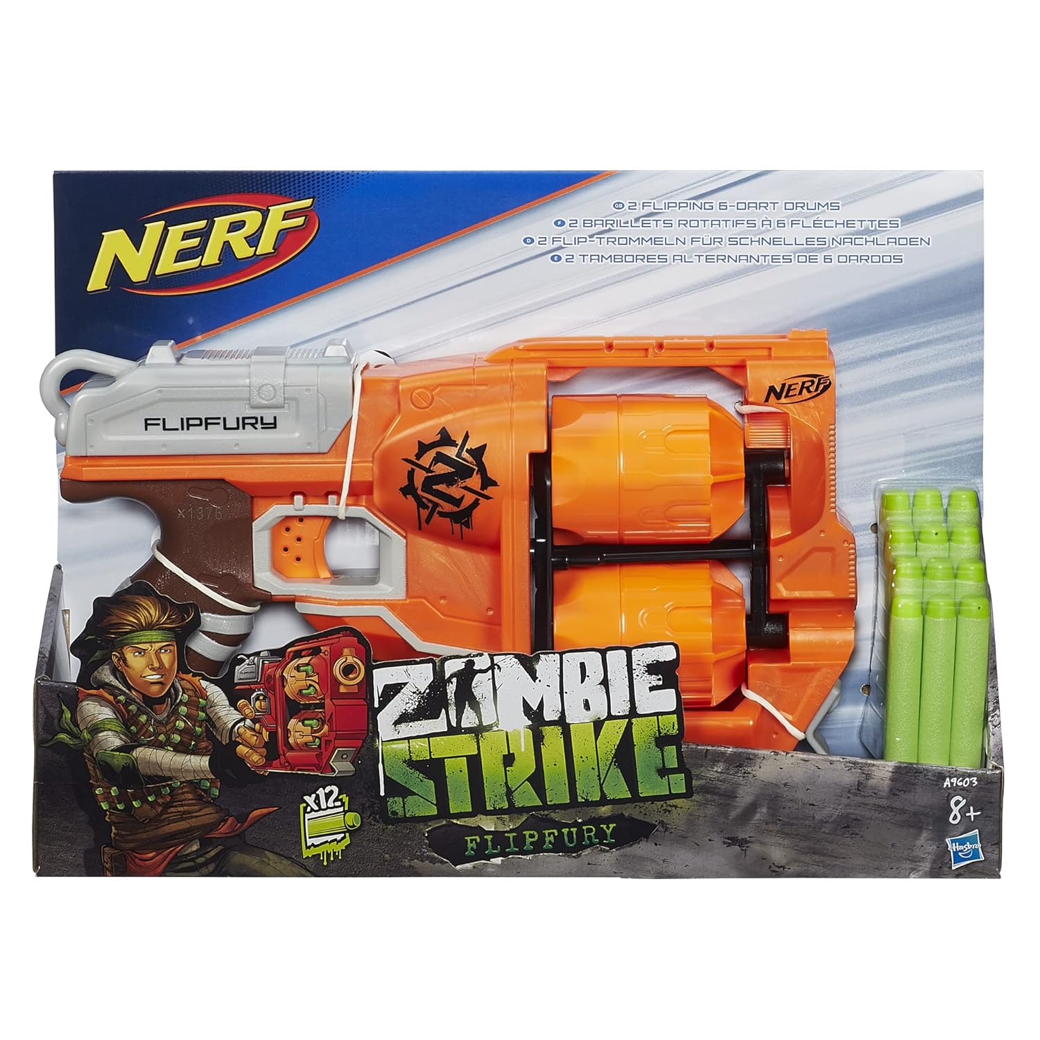 Zombie Strike Flipfury Blaster 2 Flipping 6-Dart Drums,12 Nerf Zombie Strike Darts - Toys