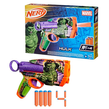 Nerf Marvel Hulk Dart Blaster | 4 Nerf N1 Foam Darts | Hulk-Inspired Blaster Skin Designs | Kids Gifts |Outdoor Toys & Games for Ages 8+