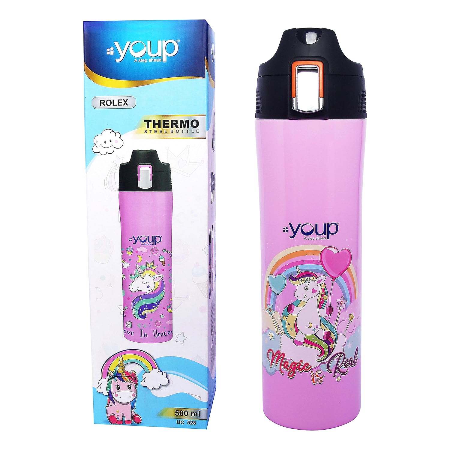 Youp Stainless Steel Kids Insulated Unicorn Sipper Bottle ROLEX-500 ml