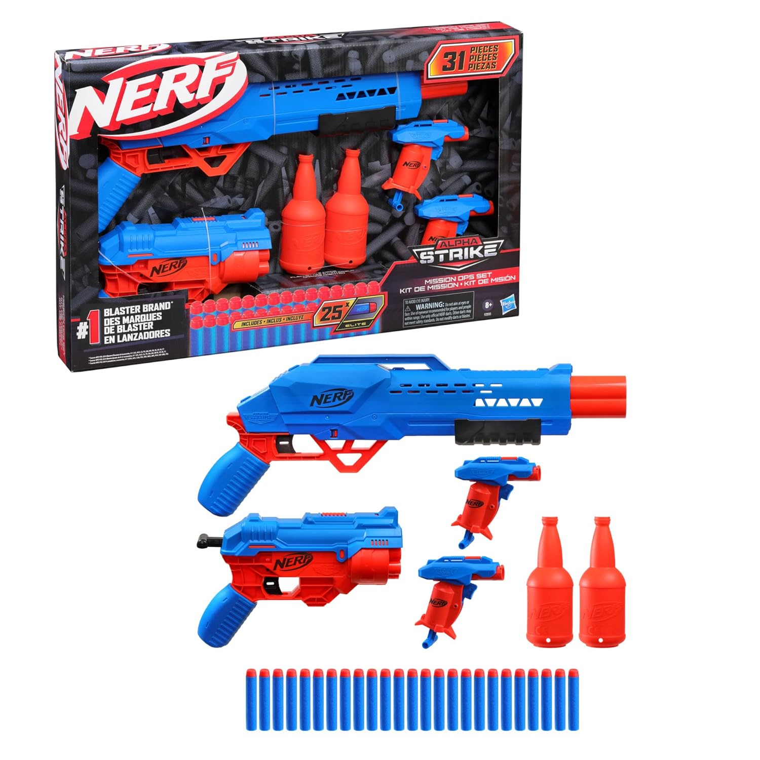 Alpha Strike Mission Ops Set Includes 4 Blasters, 2 Half-Targets, and 25 Official Elite Darts, Easy Load Prime Fire