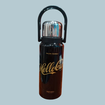 Premium Insulated Steel Water Bottle with Handle – Glossy Black Thermal Flask (750ml)