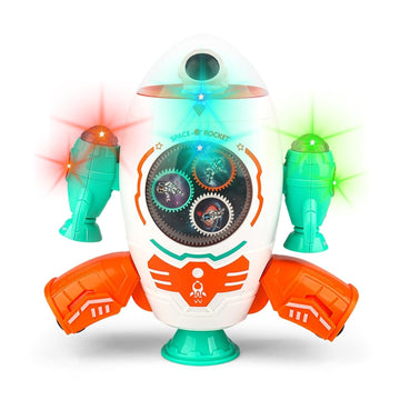 Space Rocket Musical Toy with Moving Gears 360 Degree Rotation Dancing Robot for Kids with Light and Sound Battery Operated (Gear Robot)