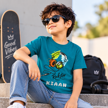 Personalized Rockstar Kids T-Shirt with Glitter Name | 100% Bio-Wash Cotton
