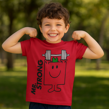 Mr. Strong Boys Red Bio‑Wash Cotton T‑Shirt (2–9 Years)