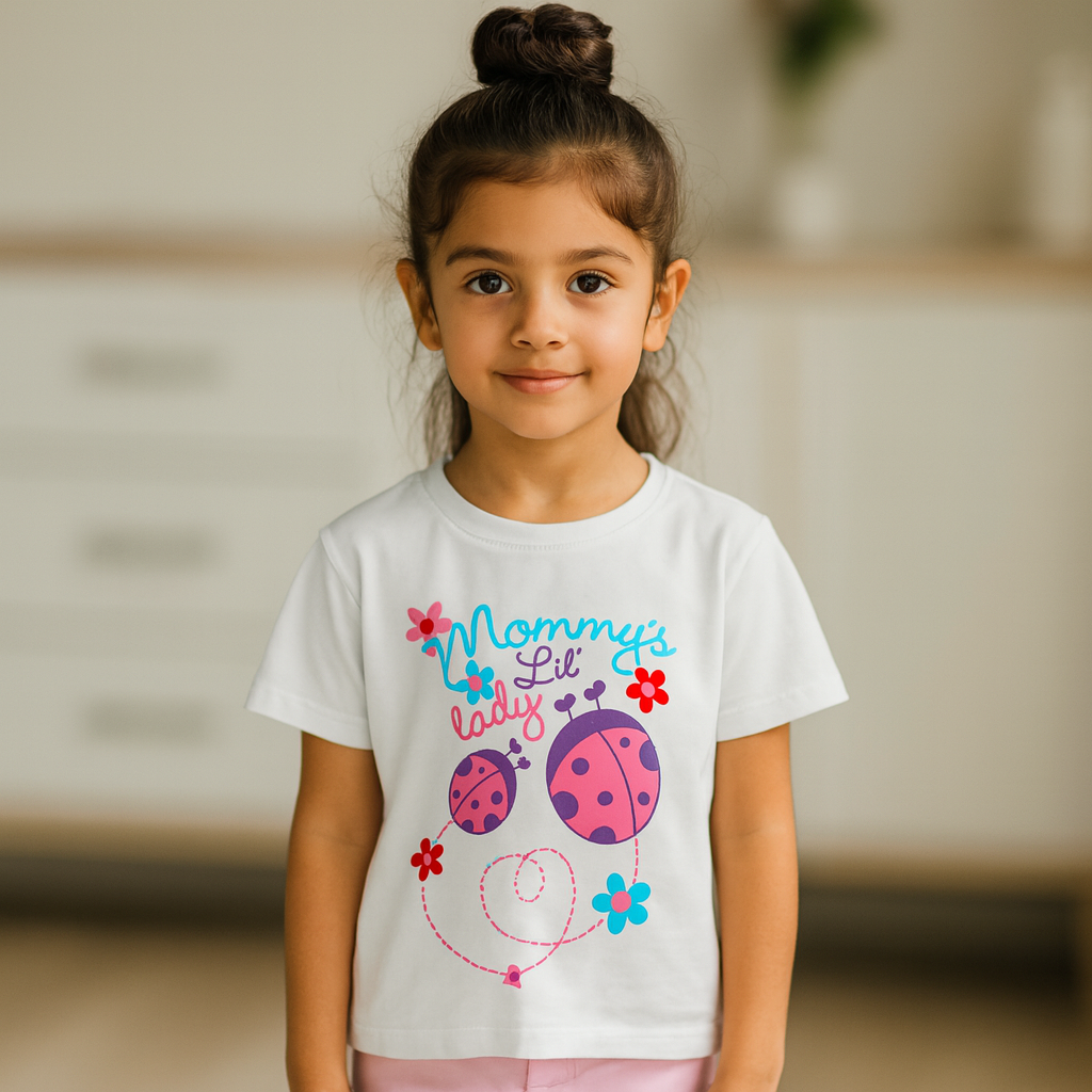 Mommy's Lil' Lady T-Shirt for Girls | 100% Cotton Bio-Wash | Cute Ladybug Print