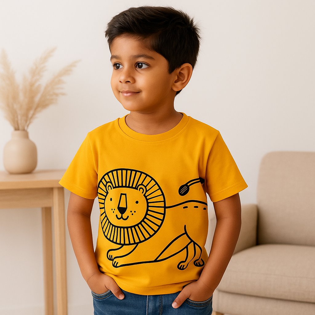 Orange Idea 100% Cotton Baby T‑Shirt – Playful Lion Print (Premium Bio‑Wash)