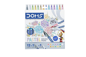 DOMS Super Soft Tip Pastel Brush Pens 12 Shades + 1 Metallic Silver + 1 Blender Brush Pen Set