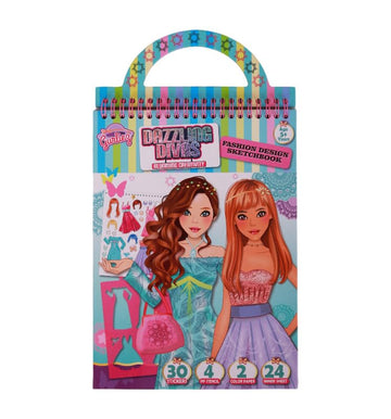 STRIDERS Dazzling Divas Fashion Design Sketchbook | Ultimate Designer Kit | Sticker Sheet | 4 PP Stencils | 2 Color Papers | 24 Inner Sheets