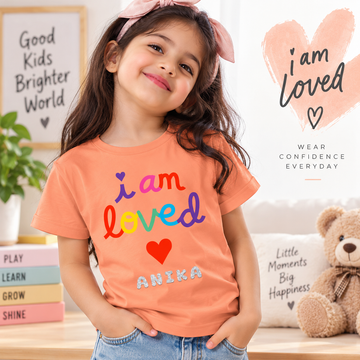 Personalized “I Am Loved” Kids T-Shirt with Glitter Name | 100% Bio-Wash Cotton