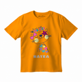 4-year-old Indian girl wearing a personalised baby-pink Fun Size cat T-shirt with the name NAYRA.